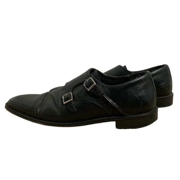 Stacy Adams Leather Double Monk Strap Shoes 9.5 Black Cap Toe Silver Buckles main image 5